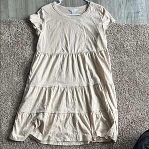 Tiered Short Sleeve Dress in Light Beige